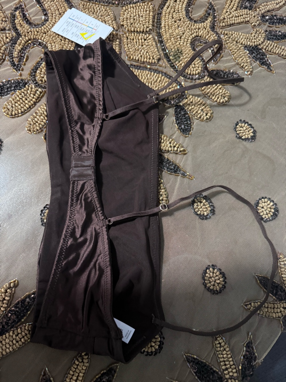 Auden Satin Square-Neck Bandeau Bralette in Brown - Picture 3 of 3